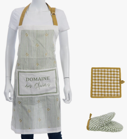 Conjunto de delantal, guantes y agarraderas OLIVIA
